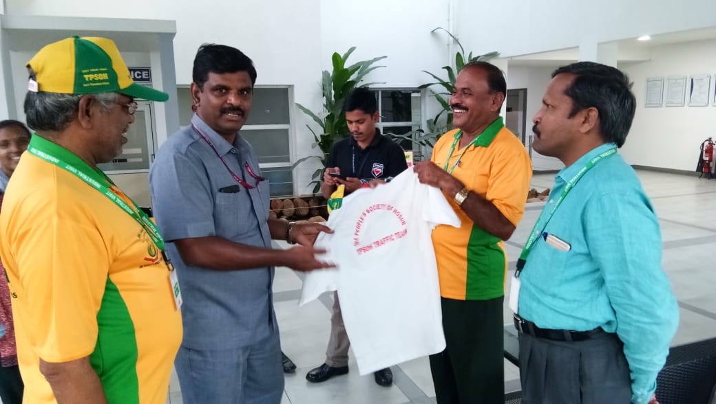 Chairman Kamaraj handing over TPSOH T Shirts to TITAN Volunteers in the presence of President Selvakumar & Udayakumar chairman Information & Publicity
